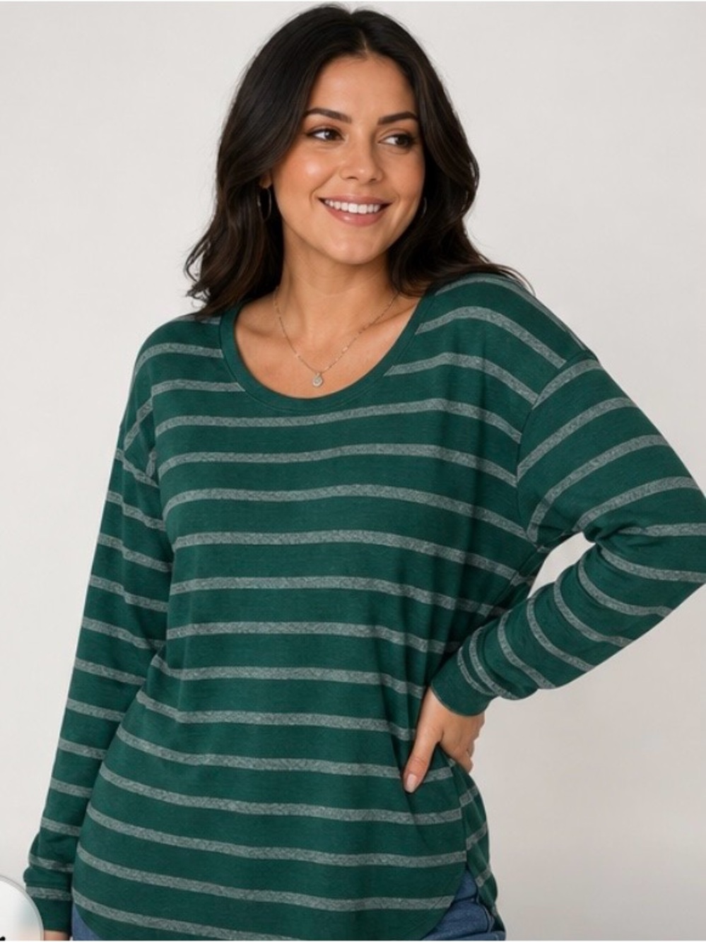 Sonoma Forest Green Striped Long Sleeve Top | XL | Soft Everyday Tee